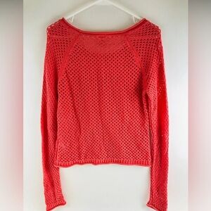 ROXY Sweater Women's Size M Pink Knit Boat Neck Pullover Semi Sheer Long Sleeve